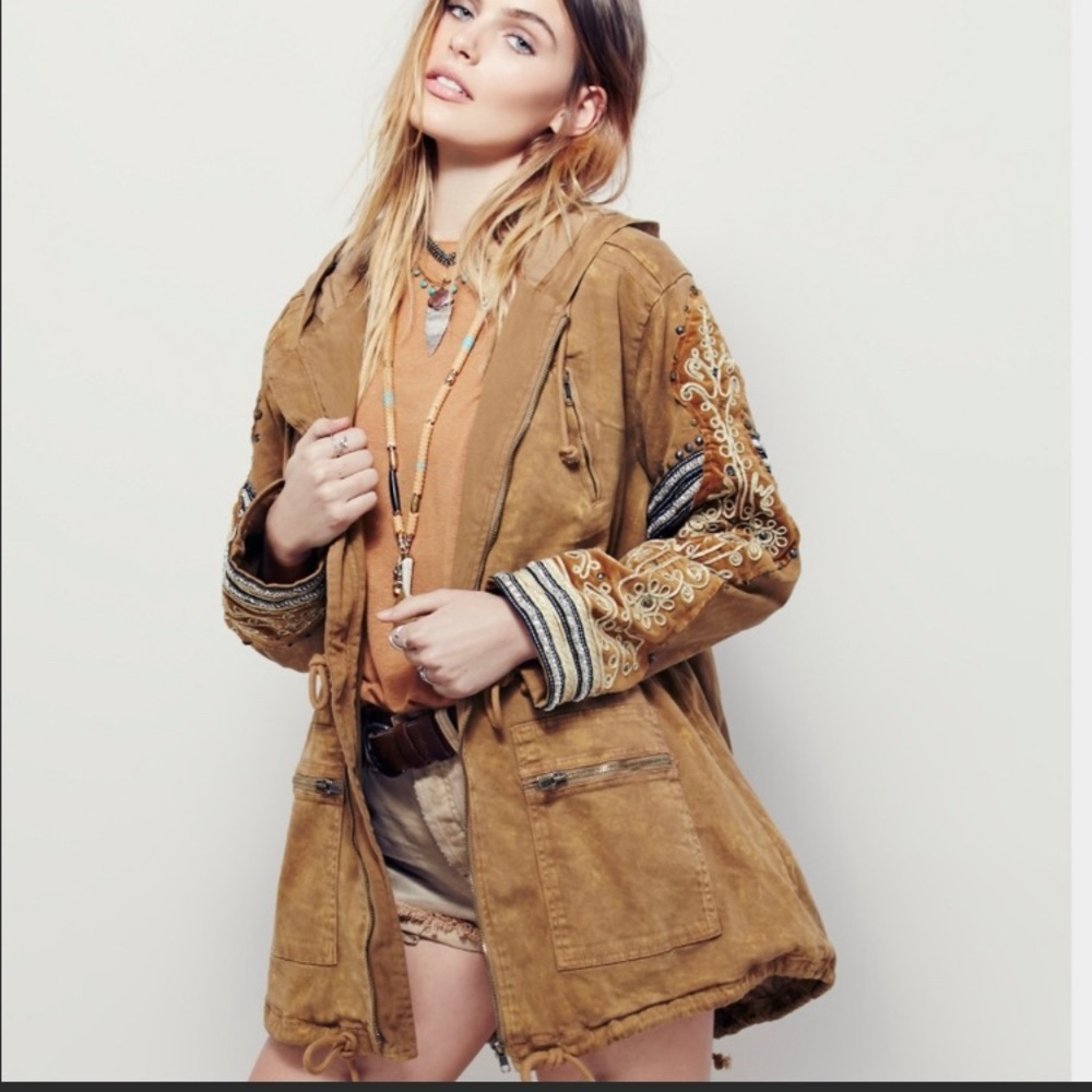 Free People Golden Quills Military Parka Jacket
